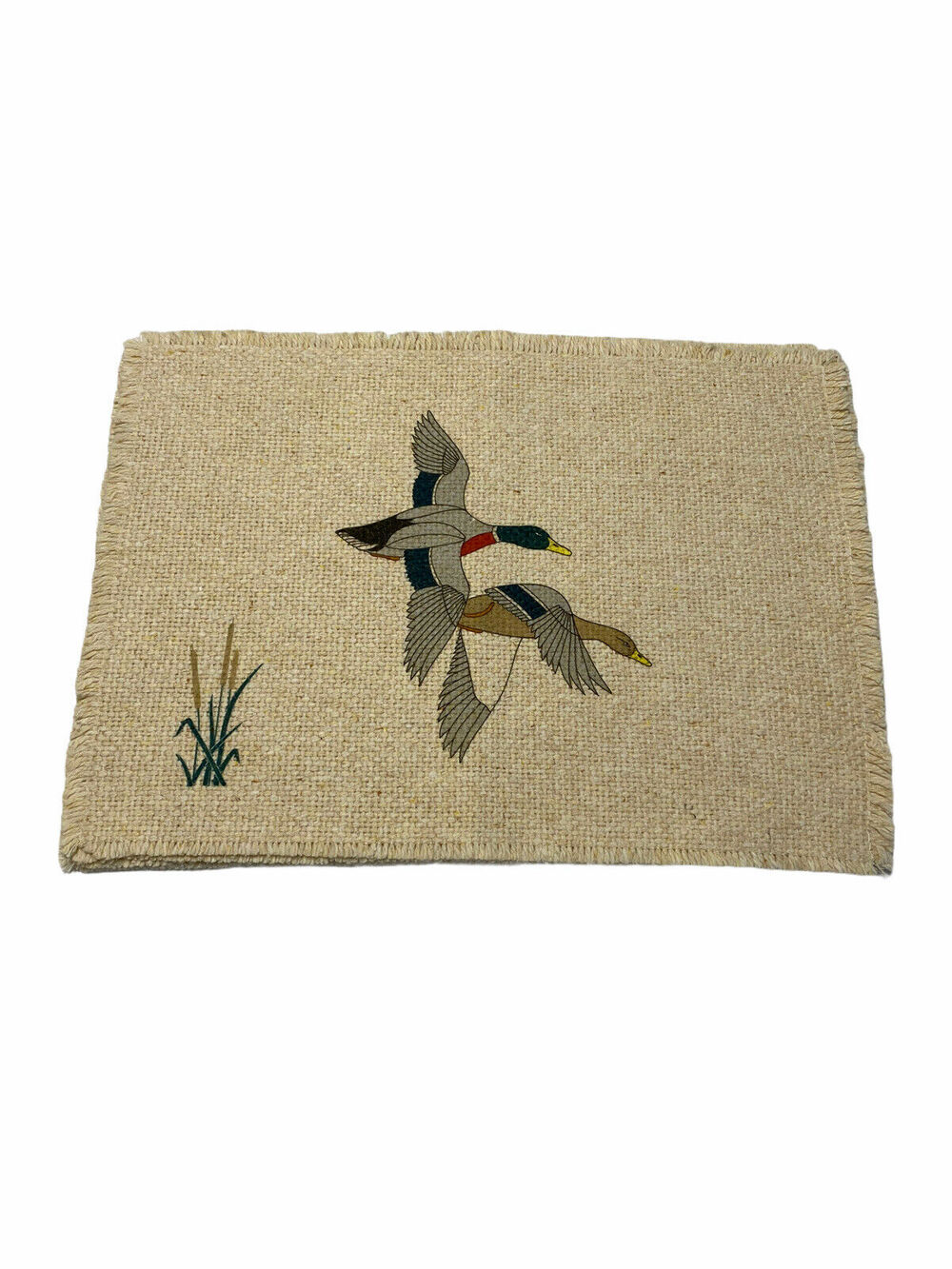 VTG Set of 4 Ivory Placemats  Handcrafts Ducks Print American Print USA